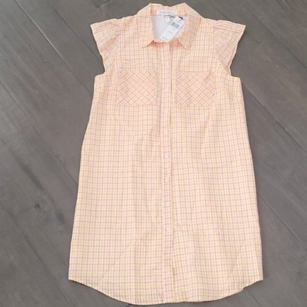 NWT BCBG Pink Yellow Plaid Gingham Mini Shirtdress Small